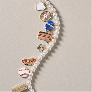 Anthropologie Icon Pearl Bag Charm Game Day Baseball NWT